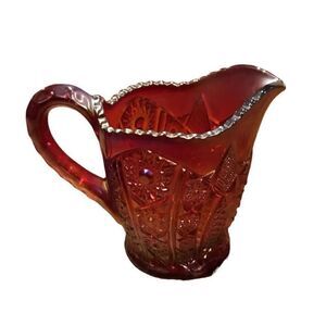 Vintage Indiana Carnival‎ Heirloom Pitcher Glass Sunset Red Amber Creamer Cup